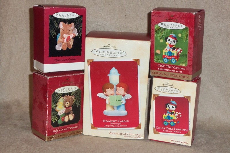 Hallmark Keepsake Ornament Lot of 5 - 1996-2003 Anniversary, Peppermint, 2nd & 3