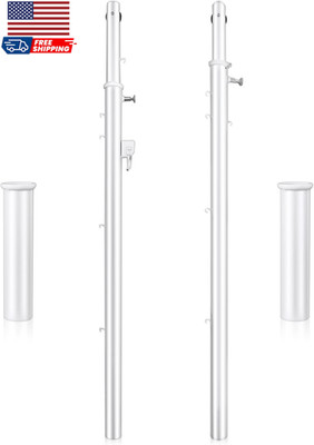 8 ft Adjustable Volleyball Poles Outdoor Badminton and Volleyball Post Iron R...