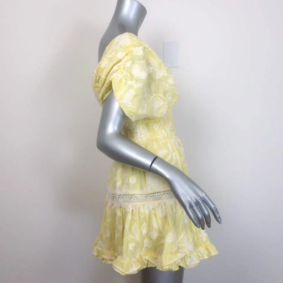 WAIMARI Paloma Smocked Embroidered Mini Dress Light Yellow Cotton Size Small - Image 4 of 4