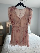 Loveshackfancy 100% Silk Cora Floral Mini Romantic Pink Dress SZ Small Feminine