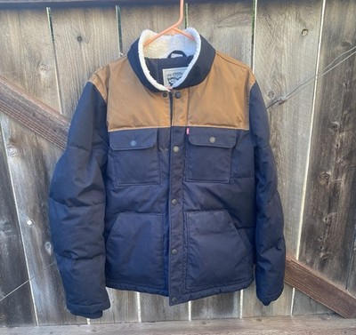 Levi's Sherpa Collar Puffer Jacket Men's Two Tone Navy Brown Insulated Workwear