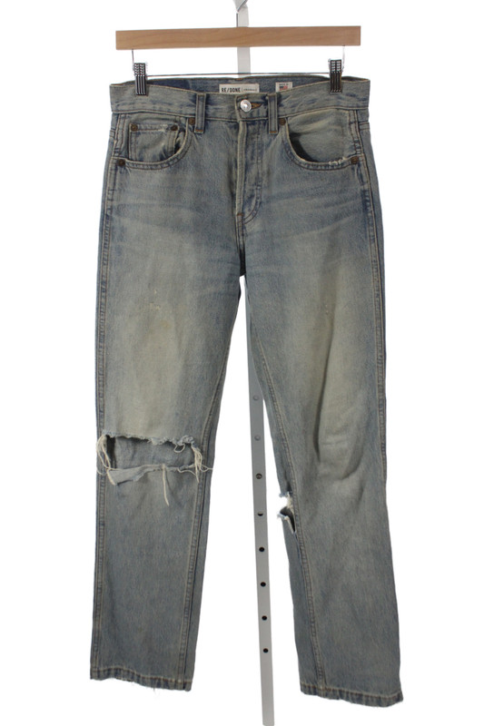 Re/Done Unisex Straight Cropped Light Blue Jeans Mid Rise Button Size 24