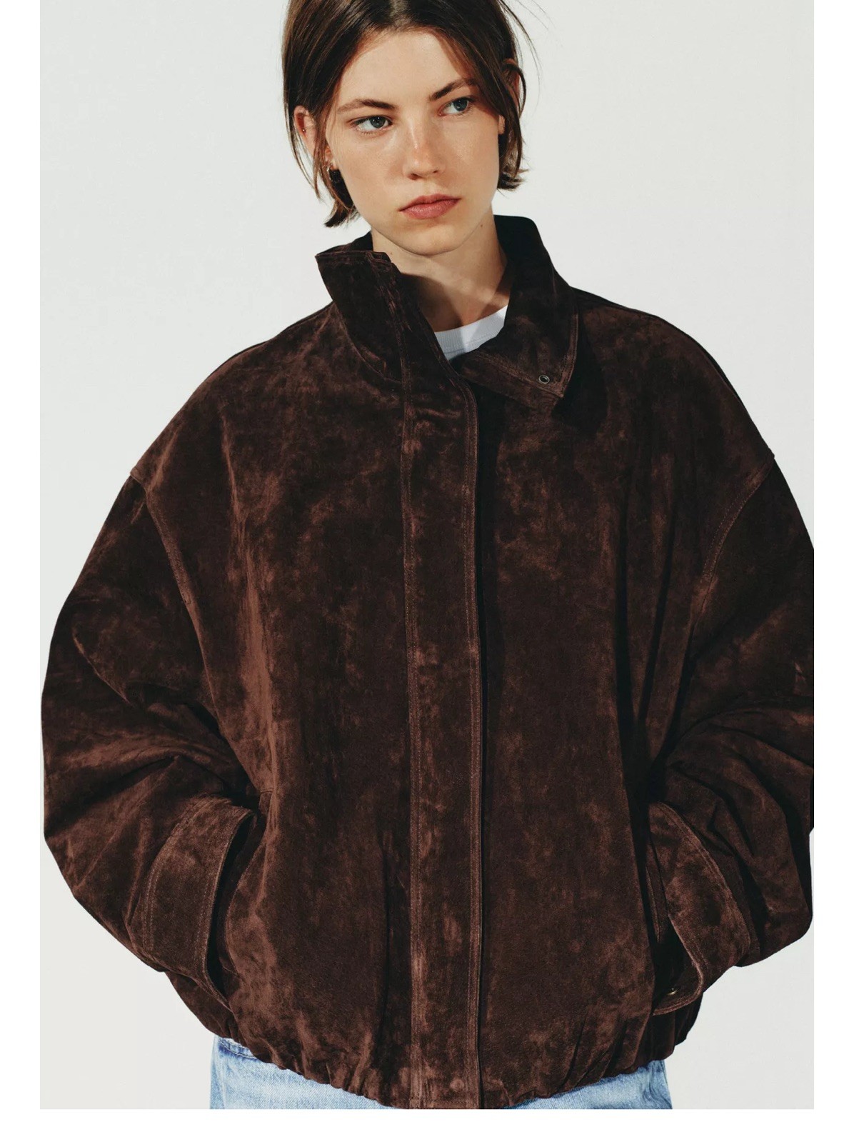 ZARA WOMAN NWT FW25 SUEDE LEATHER JACKET BROWN SHORT 4341/878/716 Size XL