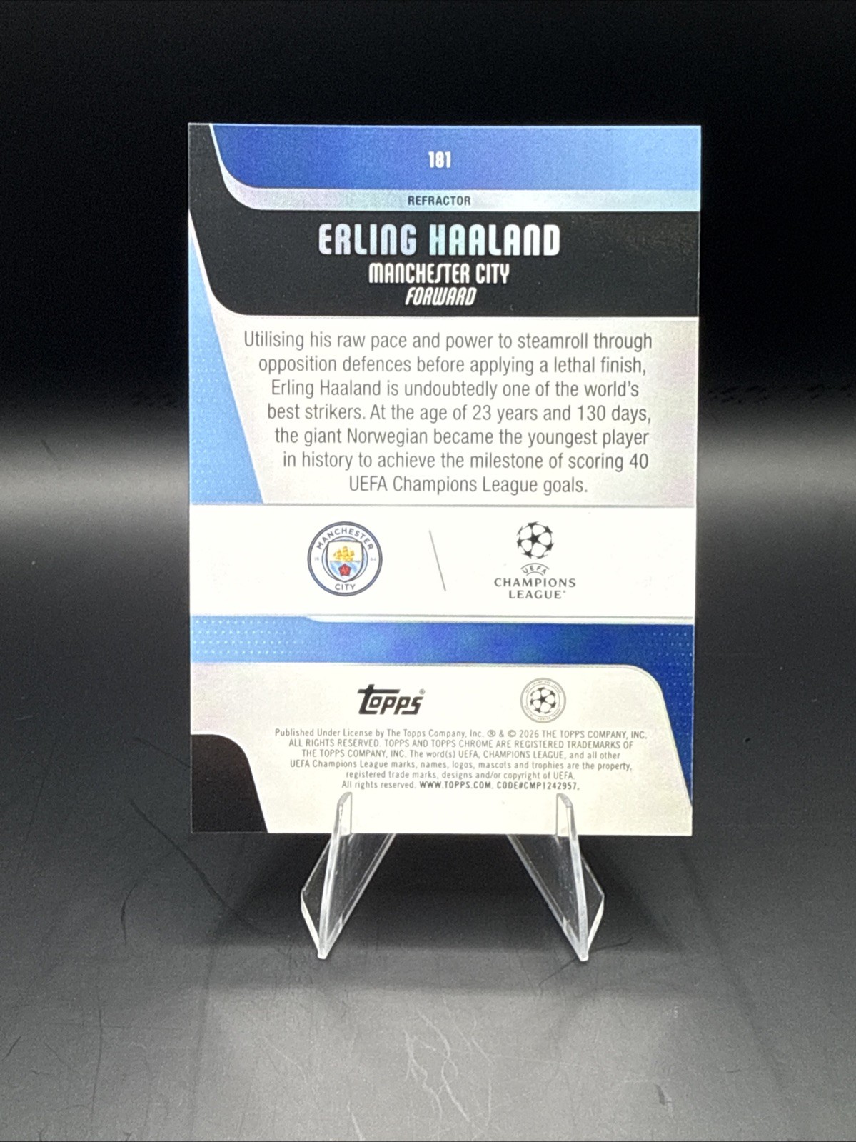 2025-26 Topps Chrome UEFA Erling Haaland #181 Refractor view 2