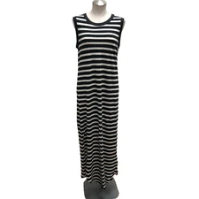 The Great Cotton Maxi Dress Womens 1 Small Black White Distressed Sleeveless 