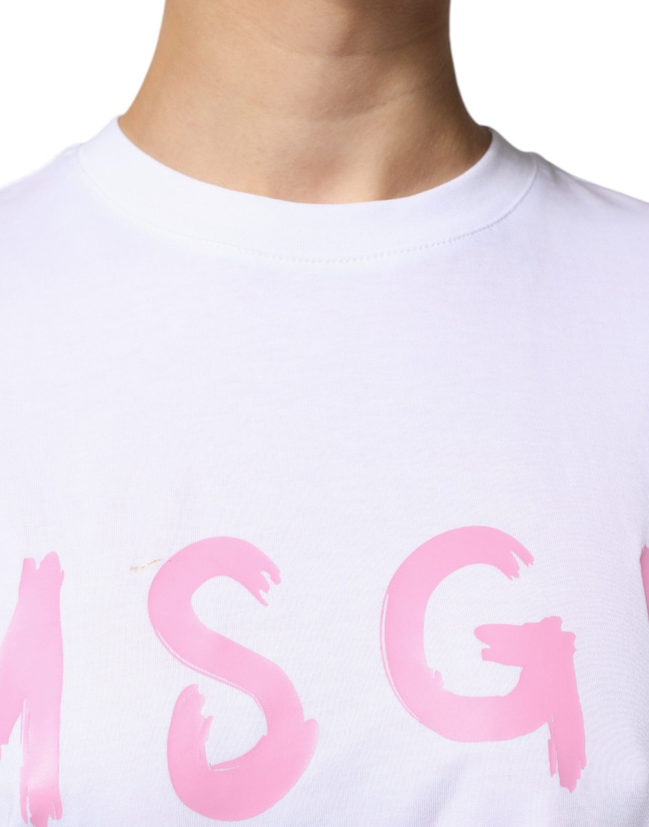 【MSGM】Short Sleeve T-Shirt Dress Tシャツ ワンピース 白 MSGM White Logo Print Cotton T-shirt Short Sleeves Mini