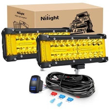 Nilight Side Shooter LED Light Bar 2PCS 7 Inch Triple Row Spot Flood Combo Ye...