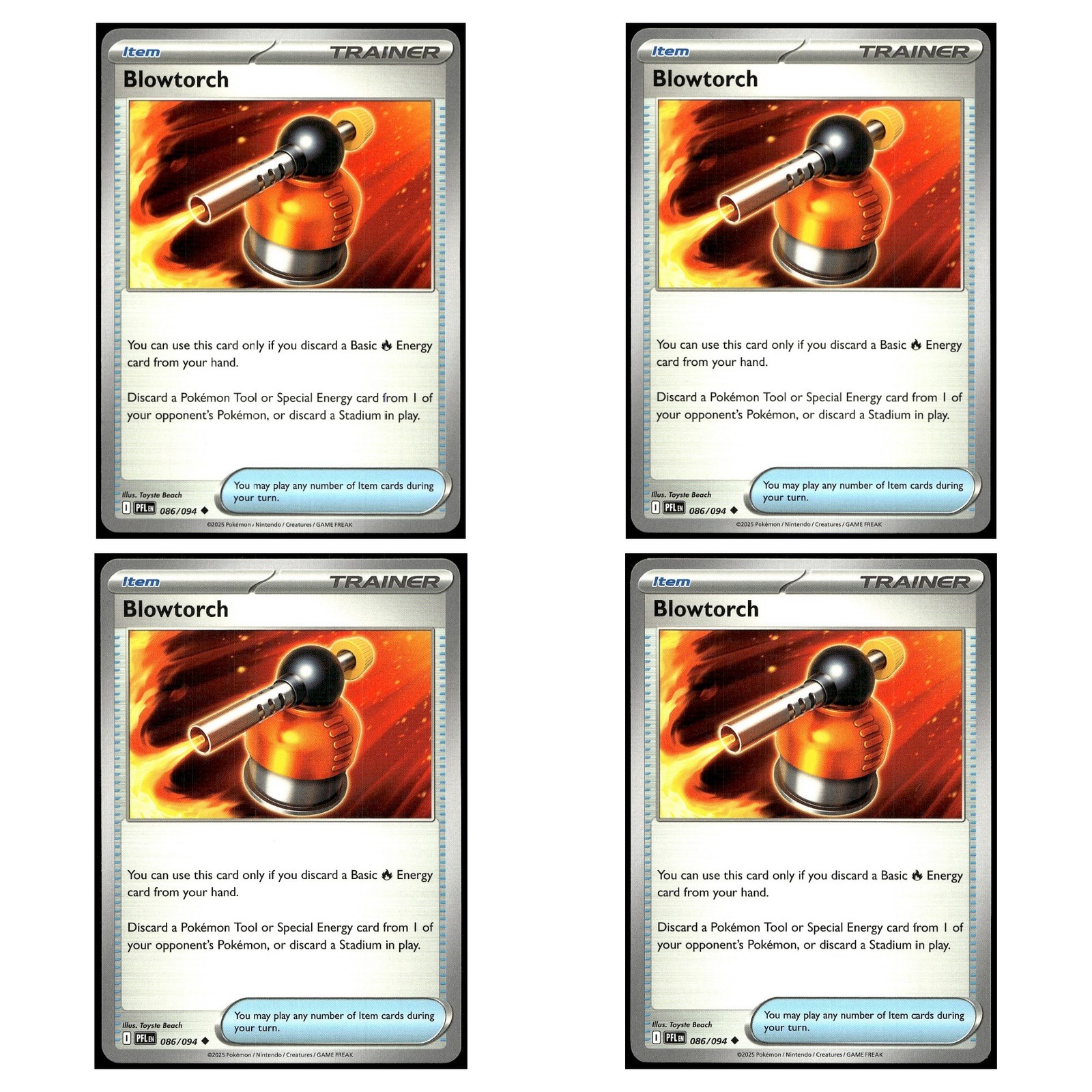 4 Card Pokemon TCG Collection - Blowtorch 086/094 - Playset - LP
