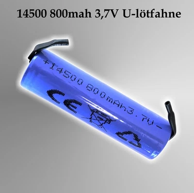 SUNRISING ICR 14500 3,7 V 800 mAh Con U-Lötfahne Batteria Li-Ion Ricaricabile