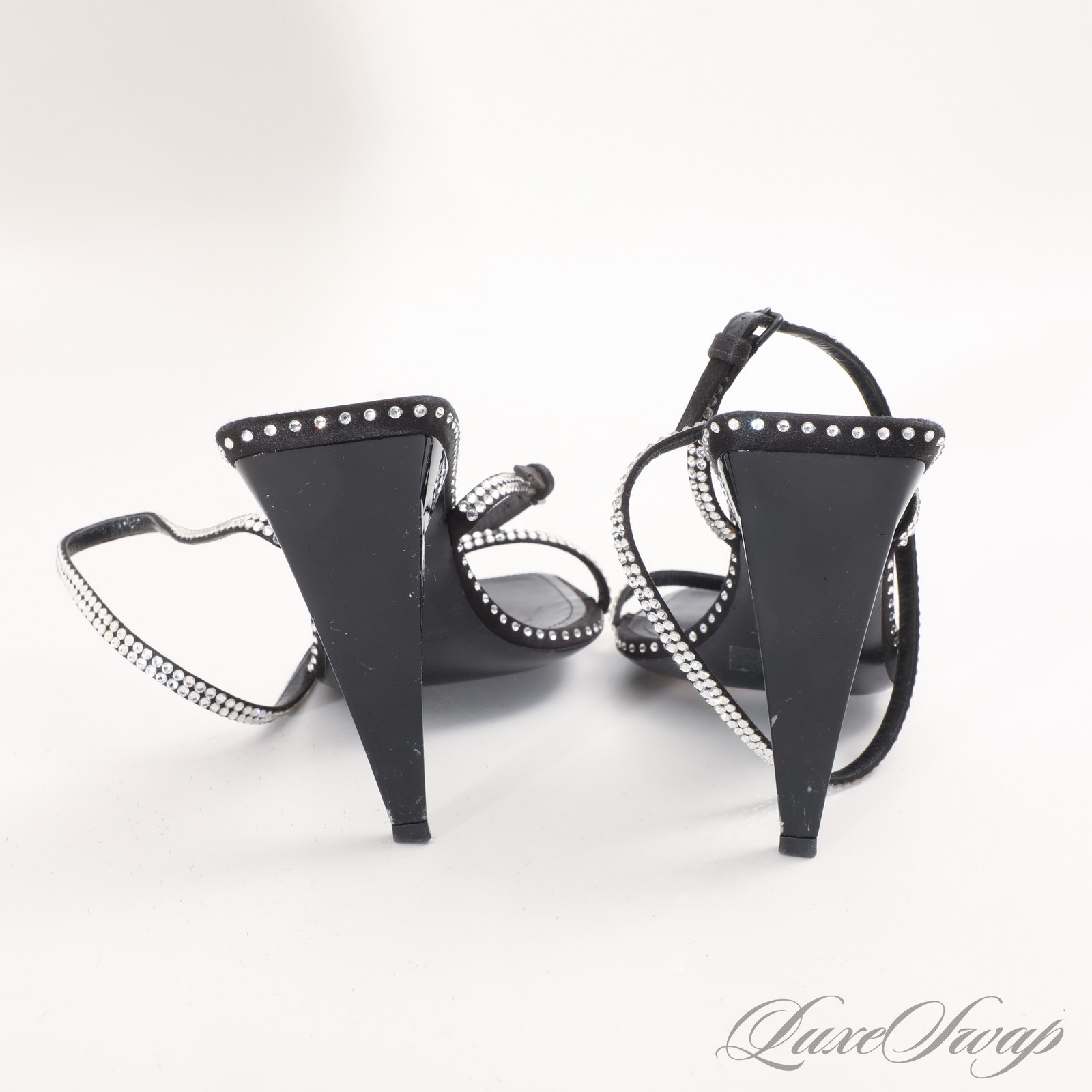Saint Laurent Paris YSL SLP Made in Italy Black Crystal Bling Strappy Sandals 35 thumbnail 5
