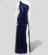 Blondie Nites Women's Blue Sequined One-Shoulder Gown Dress Juniors Size 7