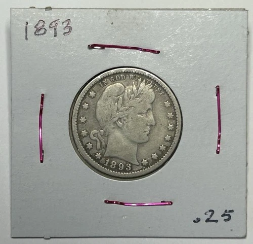 1893 Barber / Liberty Head Silver Quarter - Very Good Condition