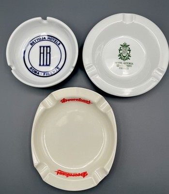 3 Vintage European Hotel And Advertising Ashtrays Astoria Bettoja Doornkaat