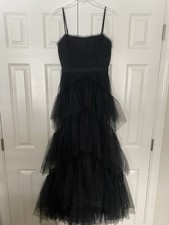 BCBG Max Azria Oly Sheer Tiered Ruffle Tulle Corset Gown Black Sz 2 Orig 498