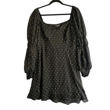 MISS SELFRIDGE Fit & Flare Black Mini Dress with Gold Foil Accents Size 12 NWT