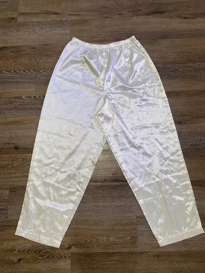 Винтажный женский пижамный набор Jaclyn Smith цвет слоновой кости размер L атласный полиэстер хлопок  - Изображение 4 из 4