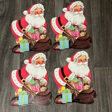Vintage Lot Of 4 Christmas Santa With Presents Die Cut Cardboard Cutouts