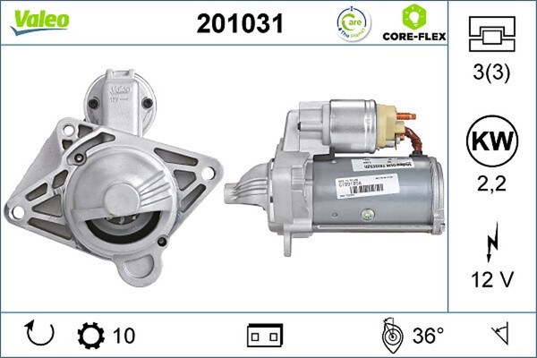Anlasser Starter Valeo CORE-FLEX 201031 12V FüR Opel Movano X62 Bus Vivaro X83 3-image