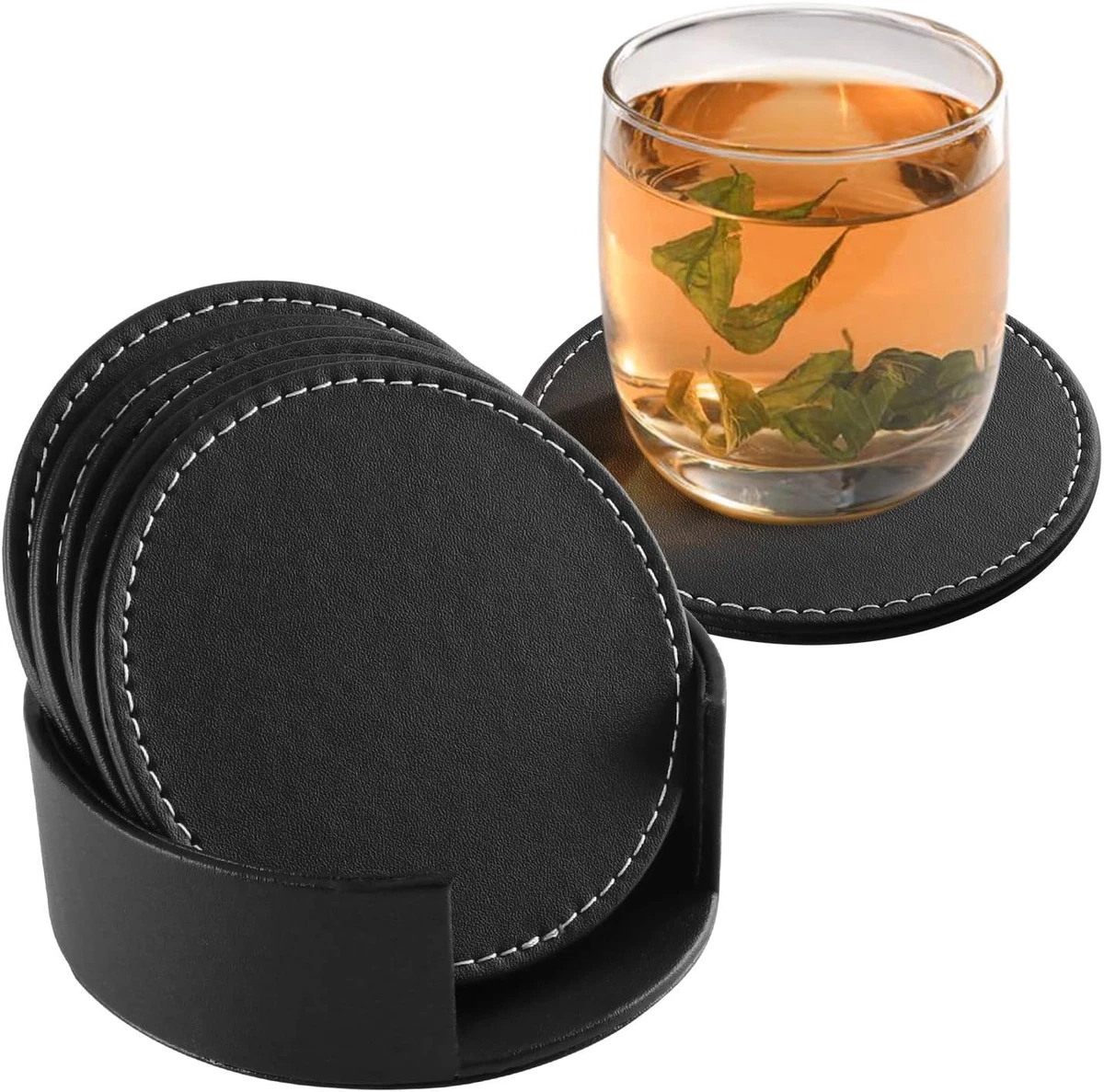 Londo Sottobicchieri in Pelle (Set da 4) – Sottobicchieri Premium per Tazze da Caffè, Bicchieri – Superficie Antiscivolo