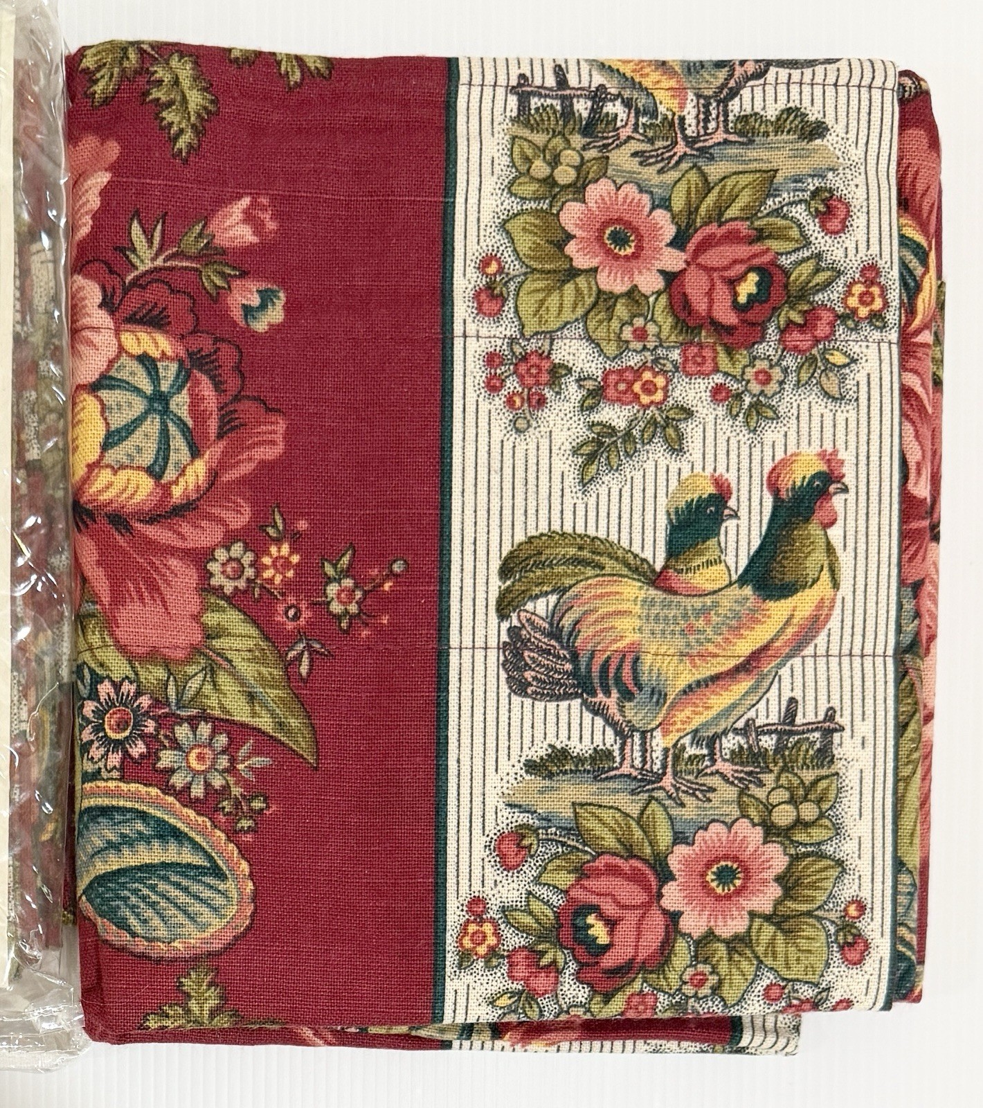 Waverly Red Rochelle Balloon Valance French Country Rooster Floral Set Of 2 NEW