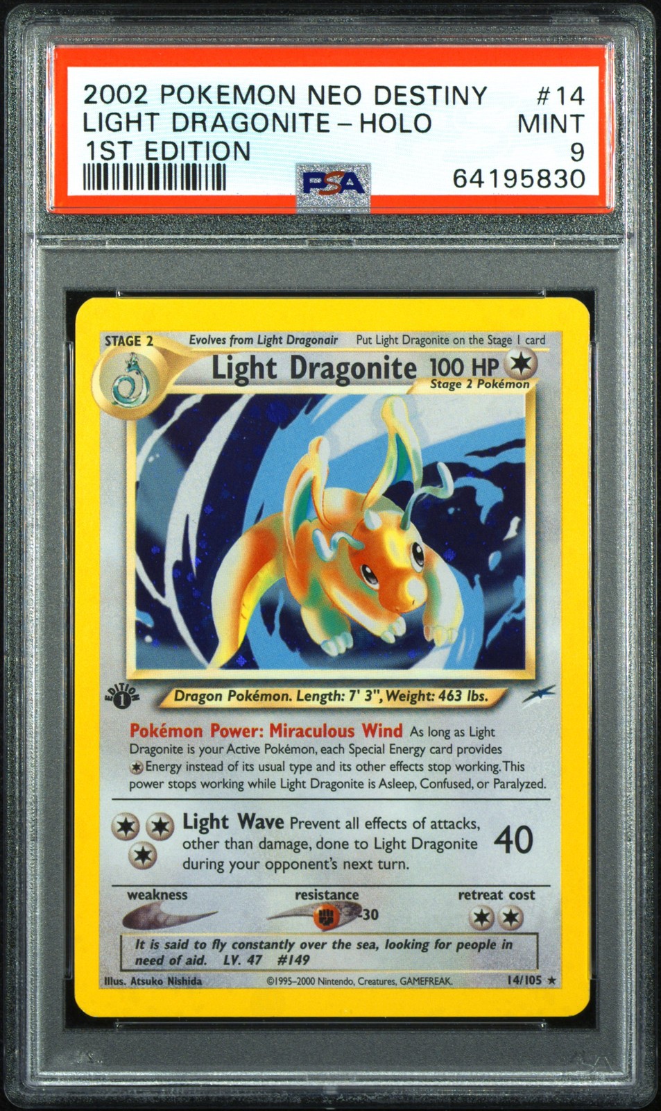 PSA 9 LIGHT DRAGONITE 14/105 | Neo Destiny 1st Ed Holo Pokemon Card