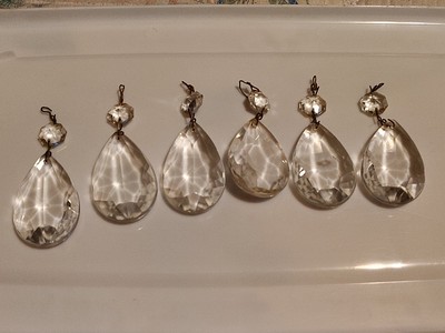 Vintage Large 3'' Crystal Tear Drop Chandelier Prisms Set Of 6 Dangle Excellent 