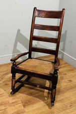 Antique Ladder Back Rush Seat Rocking Chair 19th Century 