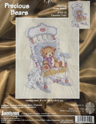 Vintage Janlynn Cross Stitch Kit #139-19 Favorite Chair Precious Bears Rocking