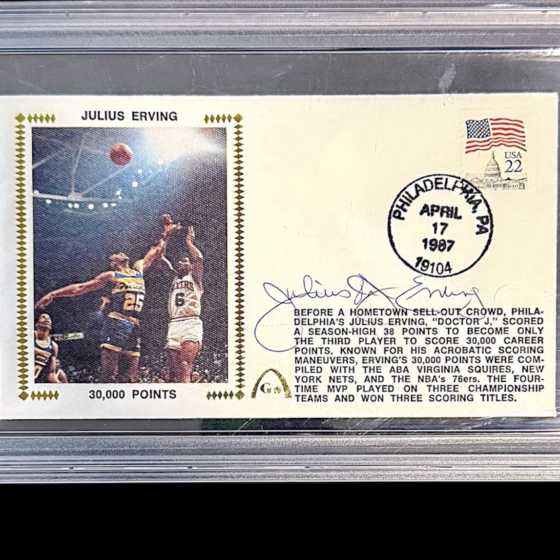 Julius Erving Signed 1987 30,000 Points First Day Cover PSA/DNA Auto Autograph