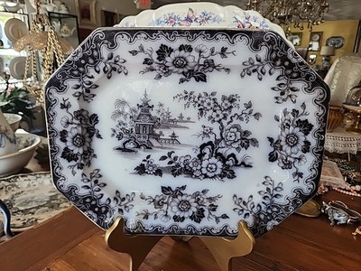 15.1/4''×11.3/4''  Mulberry Black Transferware Staffordshire Platter '' Hong ''