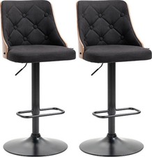 DecHome Set 2 Sgabelli Cucina Bar Alti Legno/Tessuto 47.5x50x93.5-116 Nero/Noce