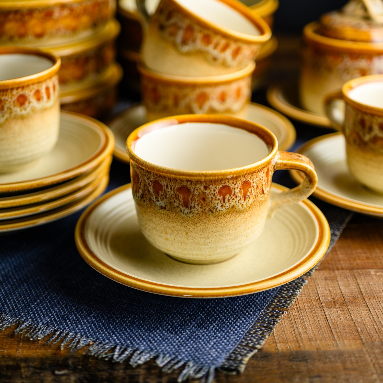(5) 1970's VTG Mikasa Nature's Song Cup & Saucer Sets Stoneware Japan EXC