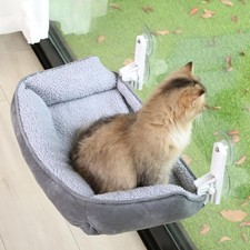 Zakkart Foldable Cat Window Hammock w/ Bolster - Cordless, Fold-Up, Three-Sided
