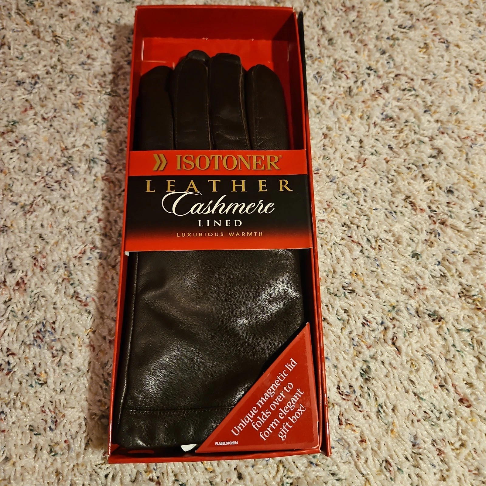 Isotoner Leather Cashmere Lined Gloves, Brown