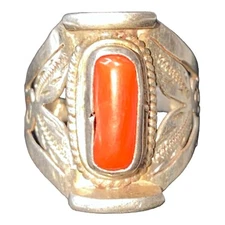 Ring Coral Sterling Silver Size 8.5 Vintage Jewelry Stamped 925 No Maker's Mark