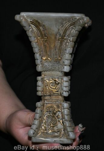 7.8" Chinese White Jade Cilt Craving Fengshui Flying Phoenix Bird Statue Vase