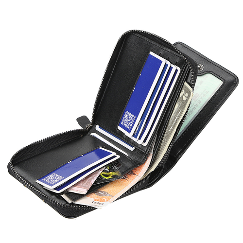 Portafoglio corto pieghevole da uomo Baellerry retrò cerniera in pelle borsa porta carta di credito - Foto 9 di 21