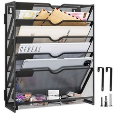 6-Tier Hanging File Organizer with Hooks Wall File Organizer for Office Mesh ...