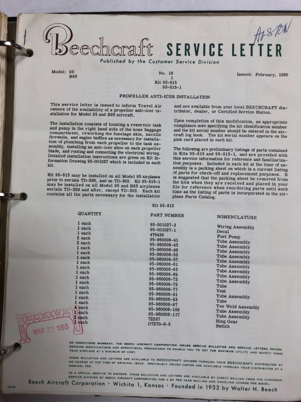 Beechcraft Service Bulletins & Service Letters 19581966 Originals eBay