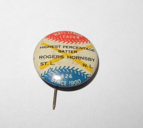 1933 PR3-10 Baseball Pin Button Highest Percentage Batter Leader ROGER HORNSBY