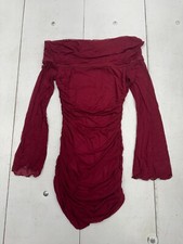 Shein Dark Red Sheer Long Sleeve Off Shoulder Scrunch Dress Womens Size Small