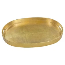 15.6" Gold Decorative Oval Tray with Handles Foil Serving Tray for Ottoman