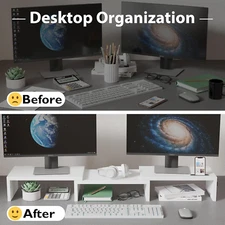 Dual Monitor Stand Riser with Smartphone Holder, Adjustable Length & Swivel A...