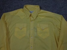 Vtg Rockmount Ranch Wear Shirt Men 17.5 Yellow Embroidered Pearl Snap Sawtooth
