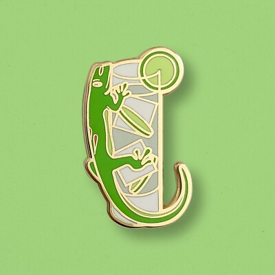 Gecko Gin & Tonic Enamel Pin | Lapel Bartender Cocktail Gift Lizard Reptile