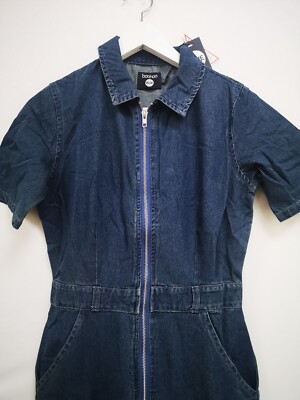 Boohoo Petite Size Denim Zip Up Boilersuit