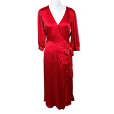 NWT $165 Michael Kors S Red Cheetah Animal Print V-Neck Wrap Midi Cocktail Dress