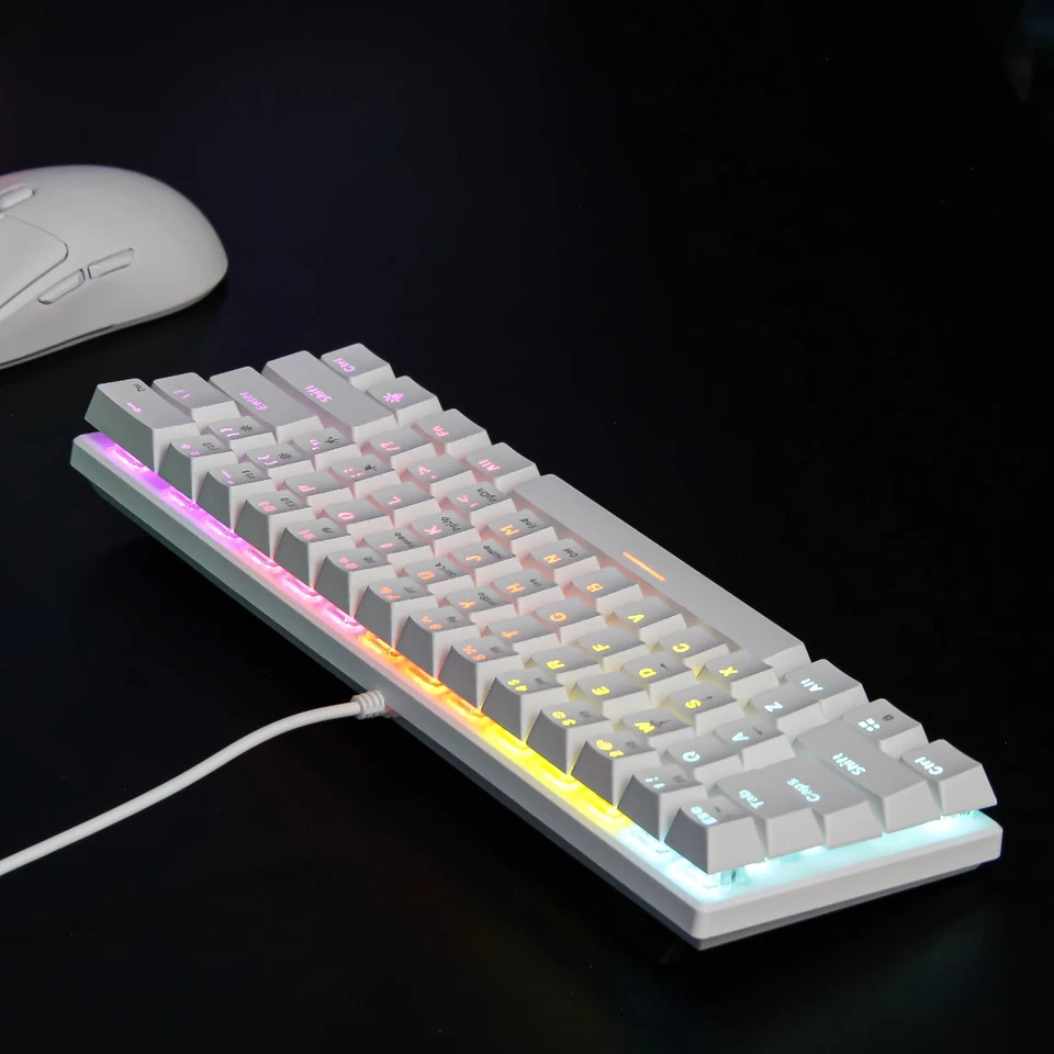 White Blue Switch 60% Mechanical Keyboard Wired 61 Keys For PC USB RGB Backlit - Image 2 of 4