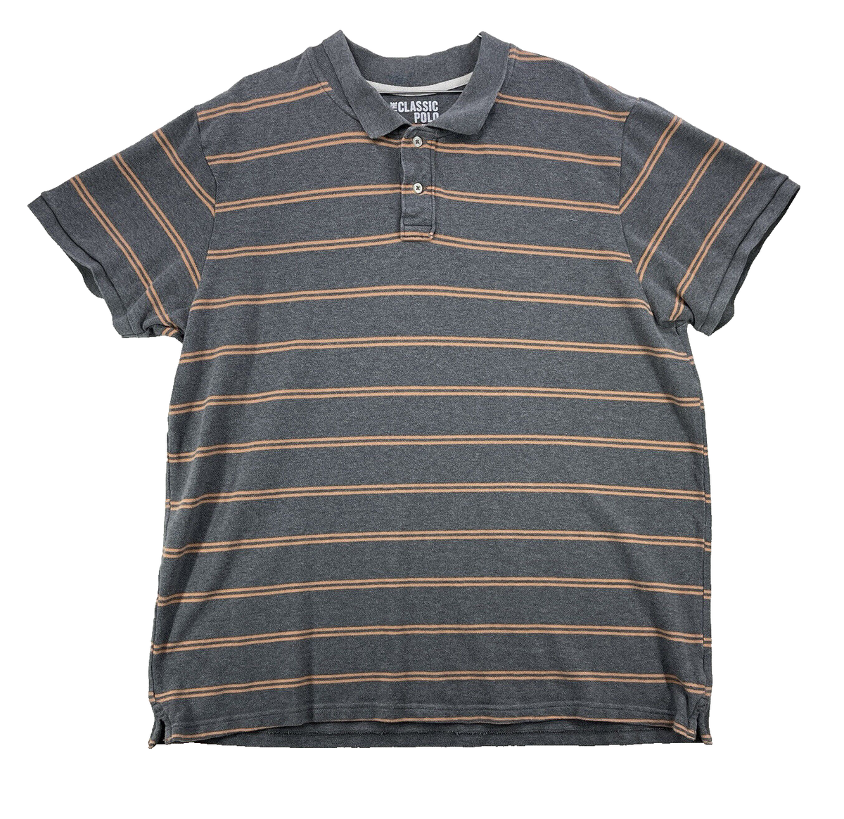 Old Navy Men's Size XL Gray Striped Short Sleeve Slim Fit Cotton Polo Shirt