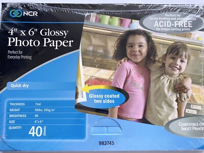 NCR Photo Paper Plus Glossy 4x6 40 Sheets 7mil 50lbs Quick Dry Inkject Acid Free